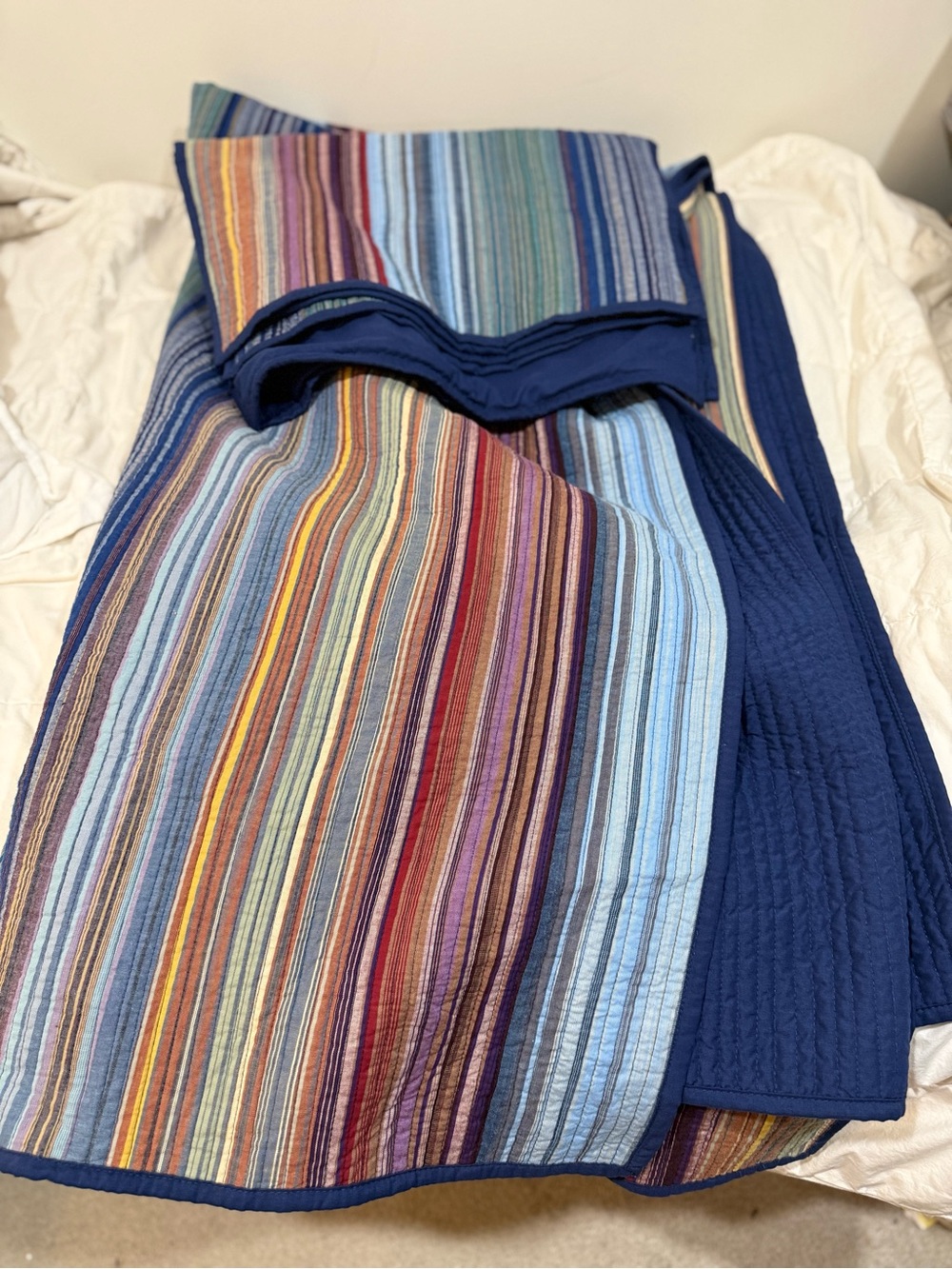 Retro Chic Multicolor Striped Quilted Reversible Full/Queen Cotton Comforter Set